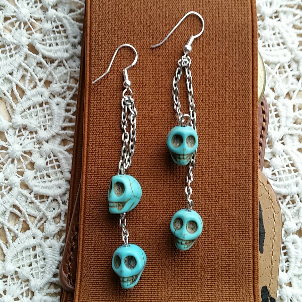 Skull turquoise drop earrings